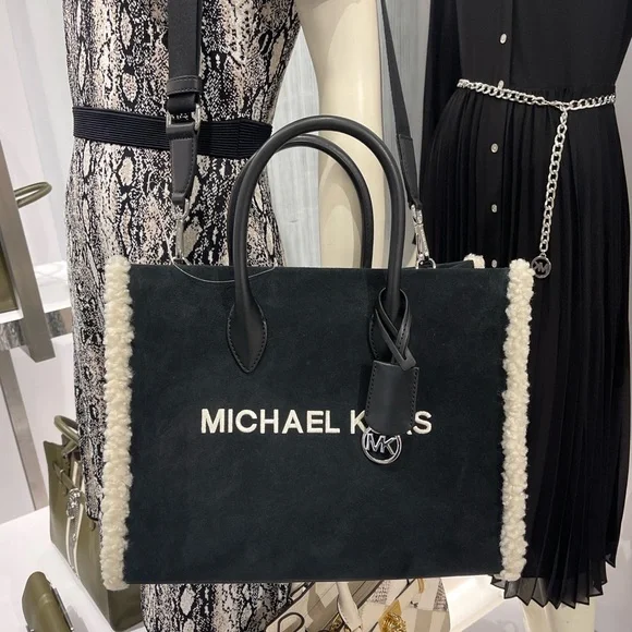 MICHAEL KORS Mirella Medium Suede and Faux Shearling Tote Bag
Black 
NWT - Picture 12 of 16